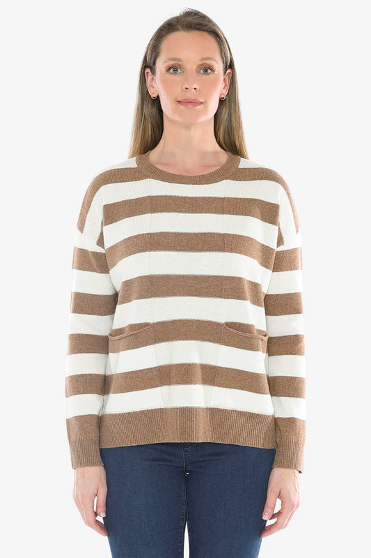 JUMP PANEL STRIPE PULLOVER WALNUT/SNOW