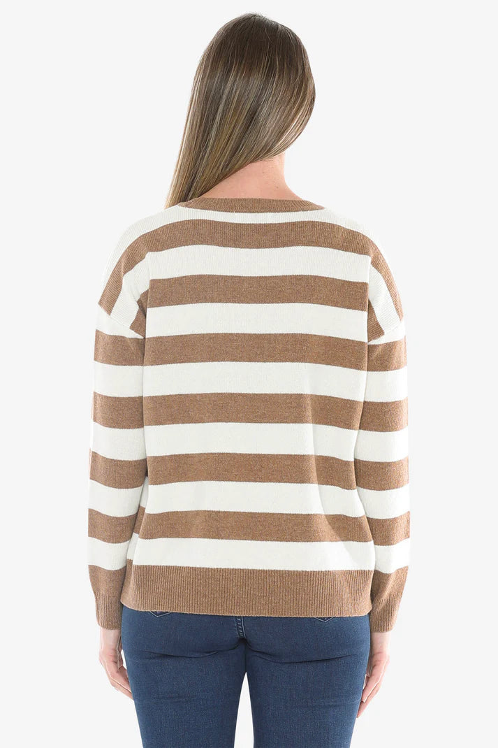 JUMP PANEL STRIPE PULLOVER WALNUT/SNOW