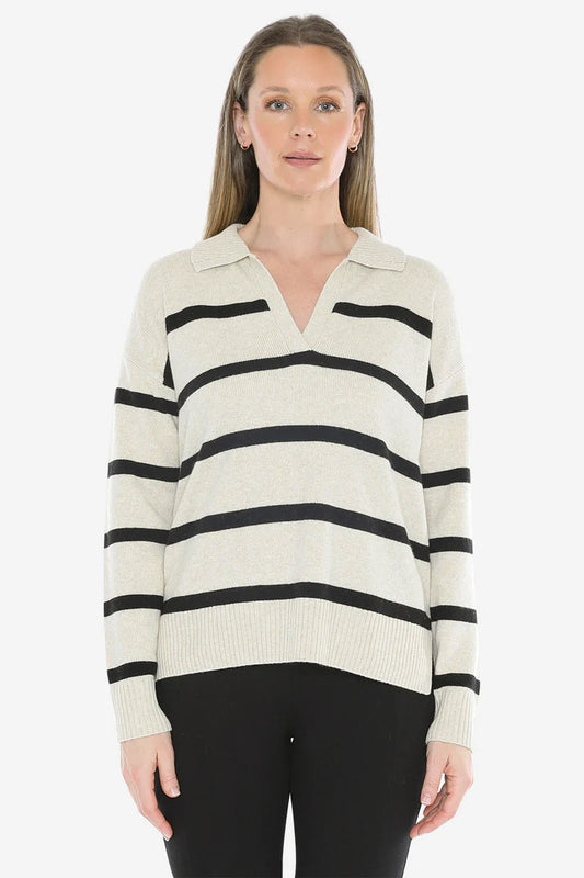 JUMP STRIPE COLLAR PULLOVER WISHBONE/BLACK