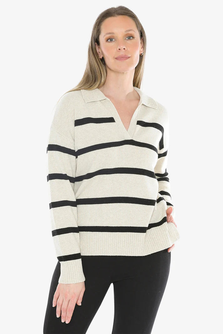 JUMP STRIPE COLLAR PULLOVER WISHBONE/BLACK