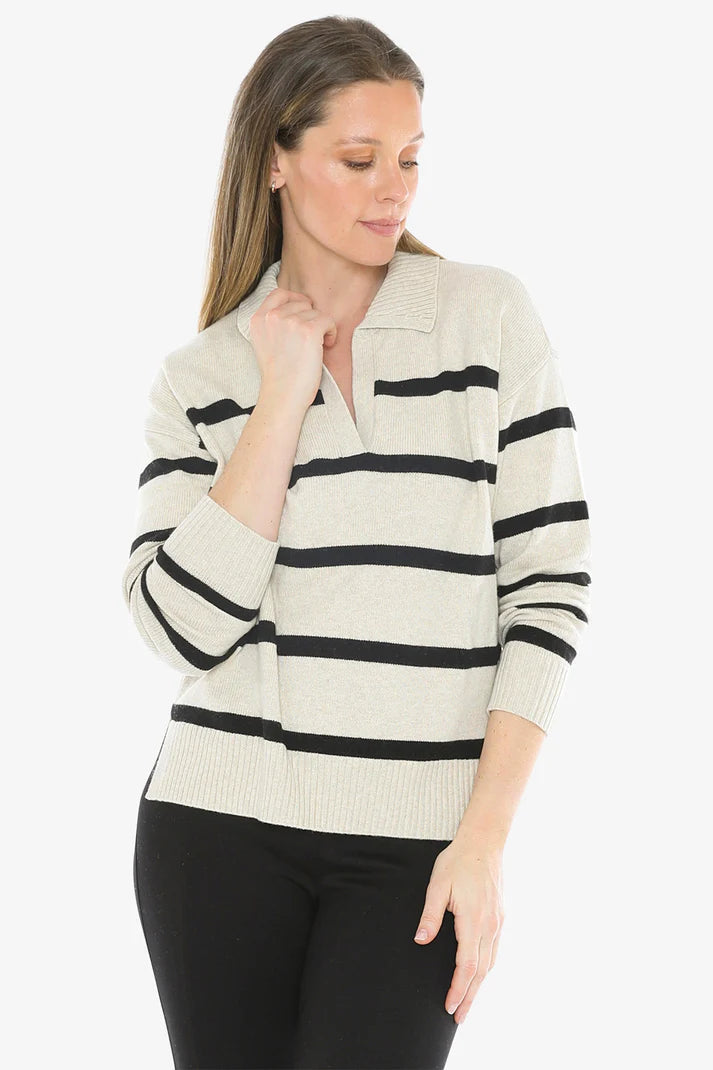 JUMP STRIPE COLLAR PULLOVER WISHBONE/BLACK