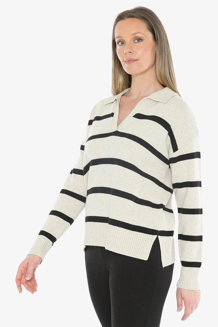 JUMP STRIPE COLLAR PULLOVER WISHBONE/BLACK