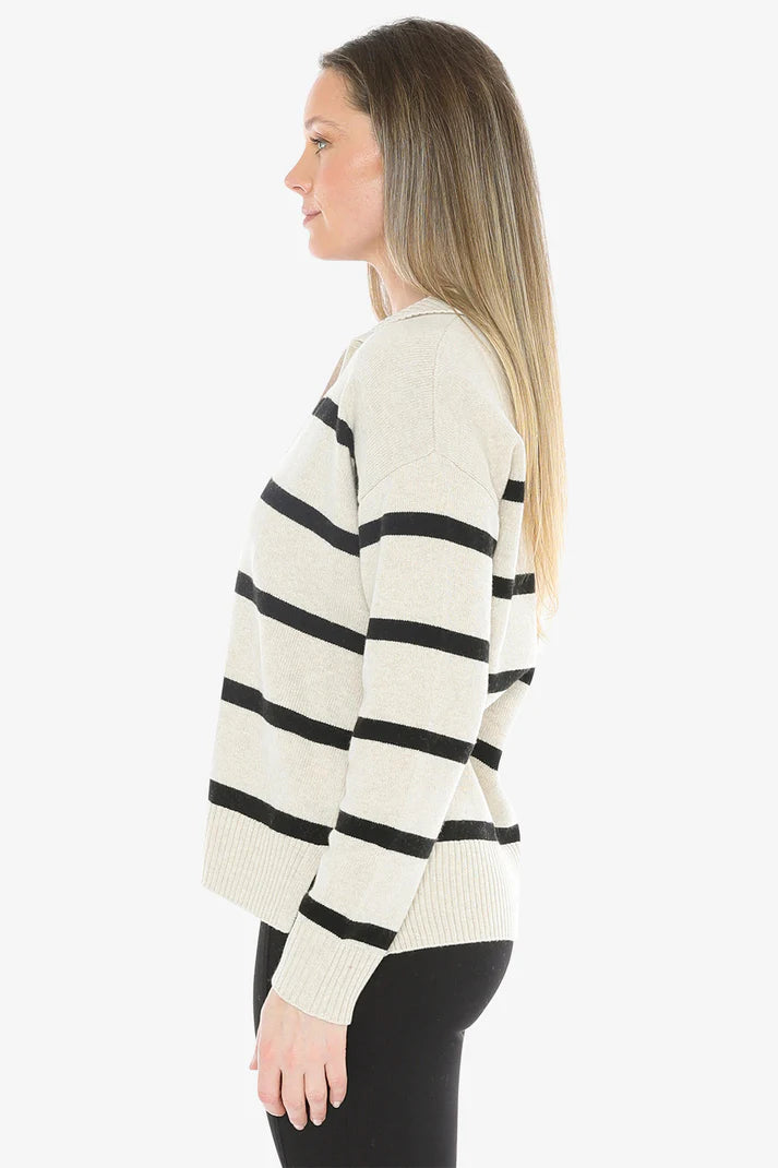 JUMP STRIPE COLLAR PULLOVER WISHBONE/BLACK