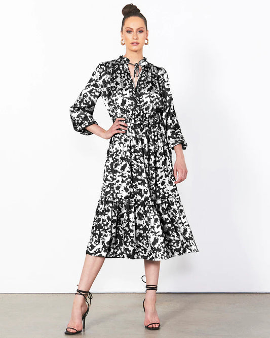 FATE+BECKER MIDNIGHT FLYER DRESS ABSTRACT BLACK/WHITE
