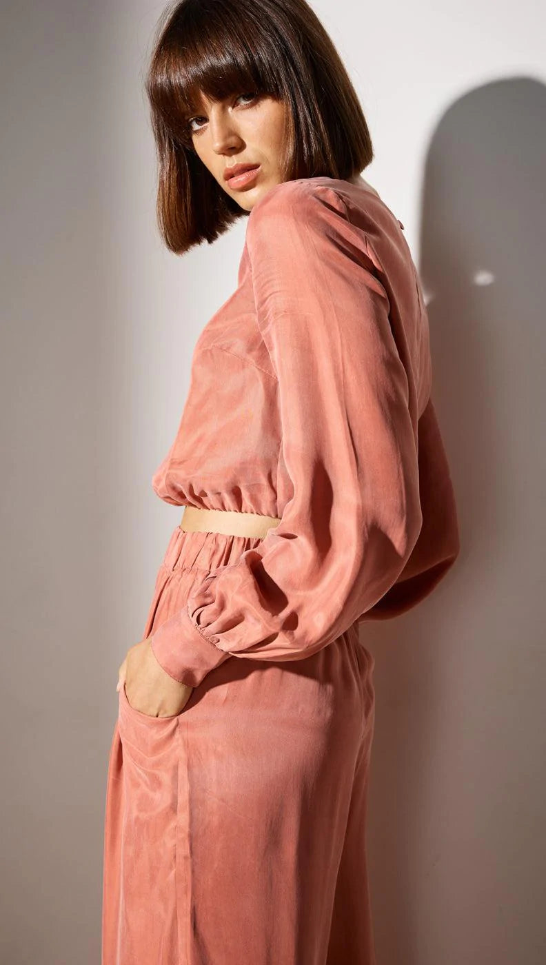STAPLE THE LABEL ELENA CROP BLOUSE TERRACOTTA