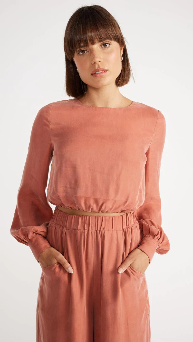 STAPLE THE LABEL ELENA CROP BLOUSE TERRACOTTA