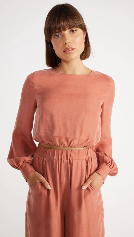 STAPLE THE LABEL ELENA CROP BLOUSE TERRACOTTA