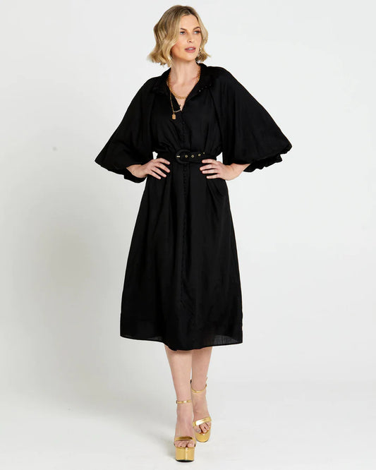 FATE+BECKER LOVEFOOL MIDI SHIRT DRESS BLACK