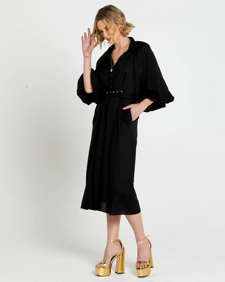 FATE+BECKER LOVEFOOL MIDI SHIRT DRESS BLACK