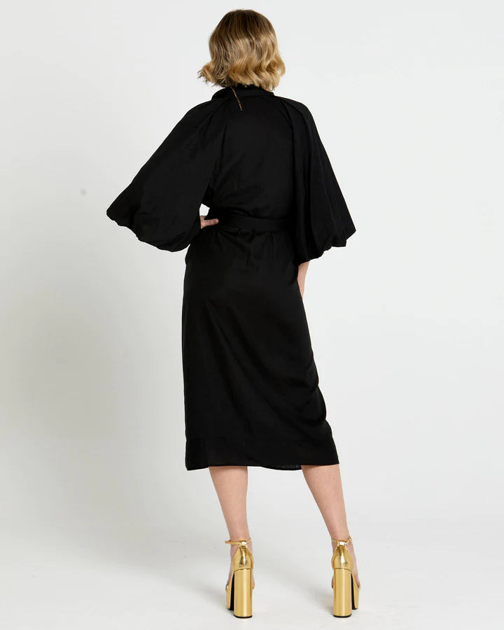 FATE+BECKER LOVEFOOL MIDI SHIRT DRESS BLACK