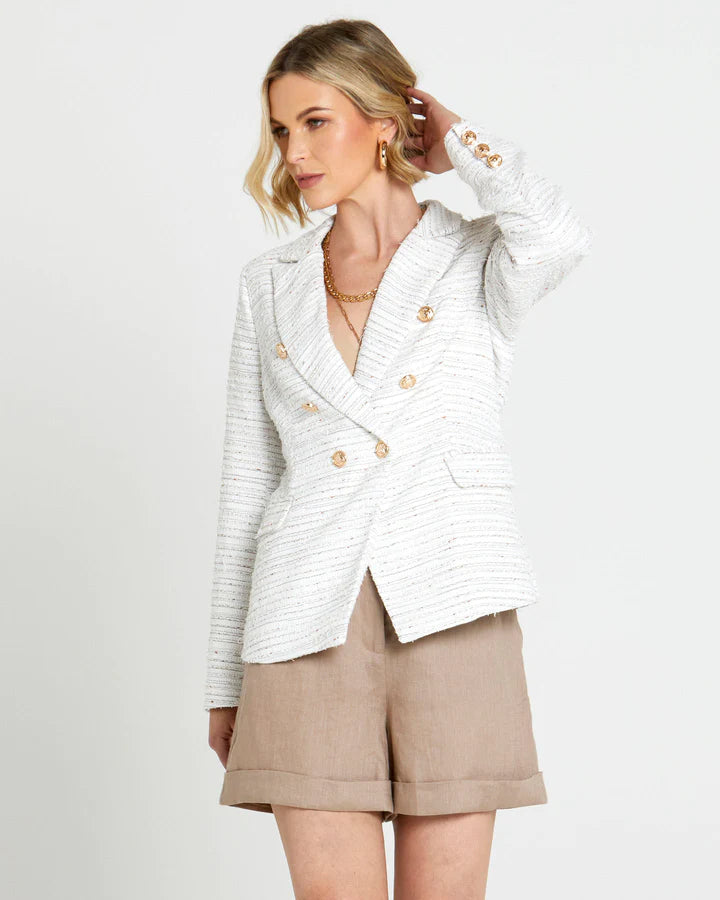 FATE+BECKER SAY MY NAME BOUCLE BLAZER WHITE FLECK