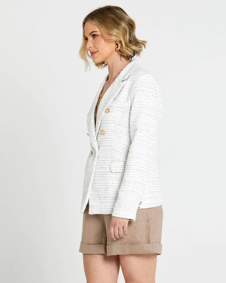 FATE+BECKER SAY MY NAME BOUCLE BLAZER WHITE FLECK