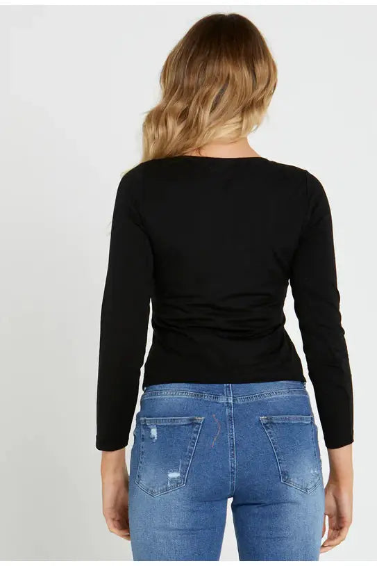 SASS SERENA VEE LONG SLEEVE TOP BLACK