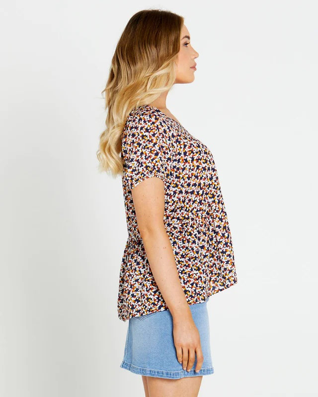 SASS ISOBELLE TIERED TOP NAVY FLORAL DITSY