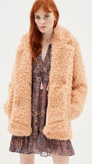 MINK PINK KIRRA FAUX SHEARLING PEACOAT ANTIQUE PEACH
