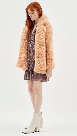 MINK PINK KIRRA FAUX SHEARLING PEACOAT ANTIQUE PEACH