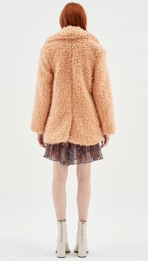 MINK PINK KIRRA FAUX SHEARLING PEACOAT ANTIQUE PEACH