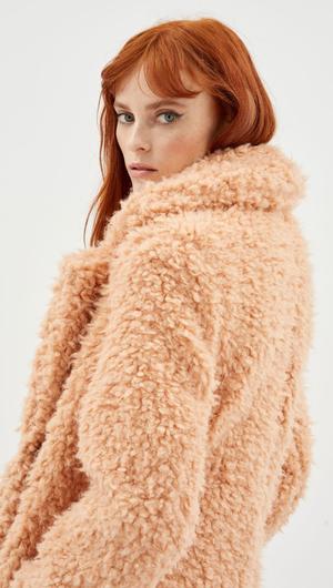 MINK PINK KIRRA FAUX SHEARLING PEACOAT ANTIQUE PEACH