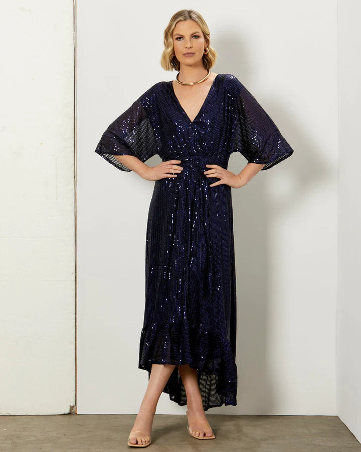 FATE+BECKER NIGHTLIFE SEQUINNED DRESS MARINE