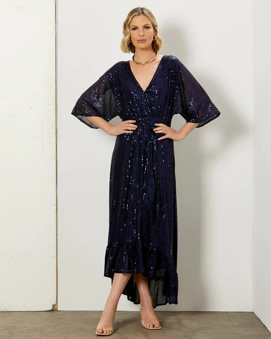 FATE+BECKER NIGHTLIFE SEQUINNED DRESS MARINE