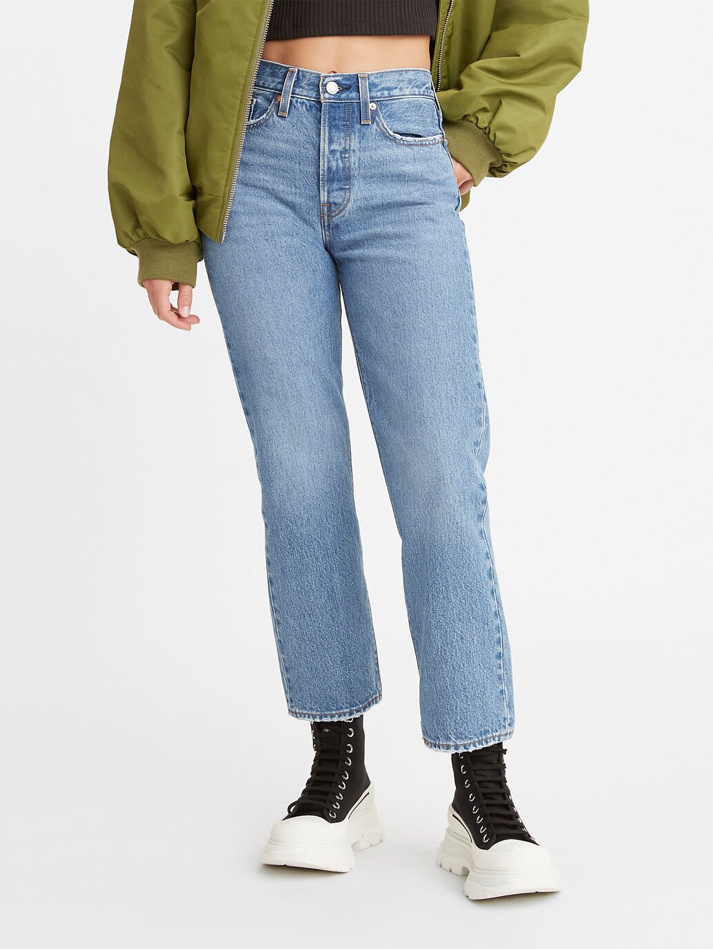 Wedgie high waist ripped crop sales straight leg jeans