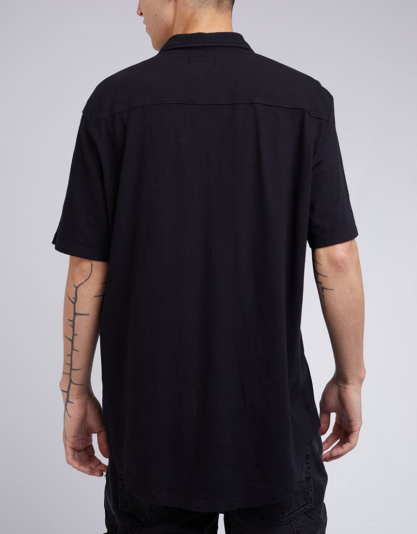 SILENT THEORY LINEN BLEND JERSEY SS SHIRT BLACK