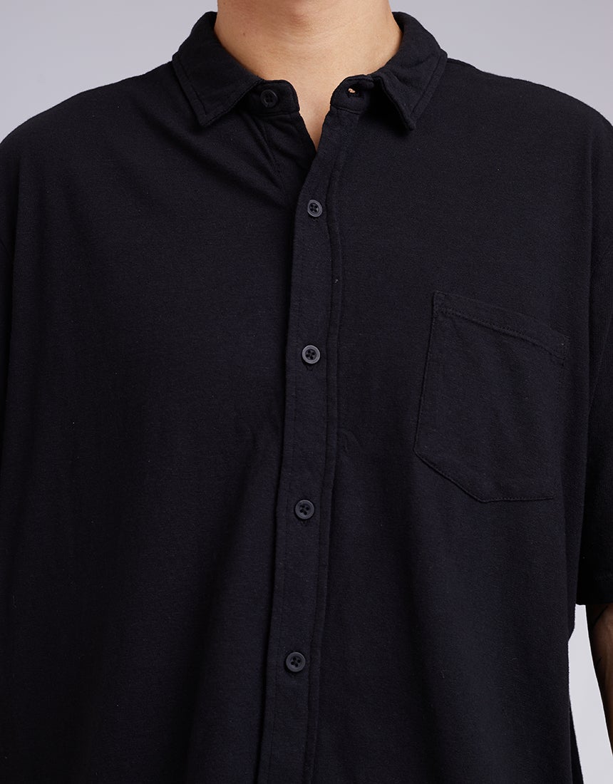 SILENT THEORY LINEN BLEND JERSEY SS SHIRT BLACK