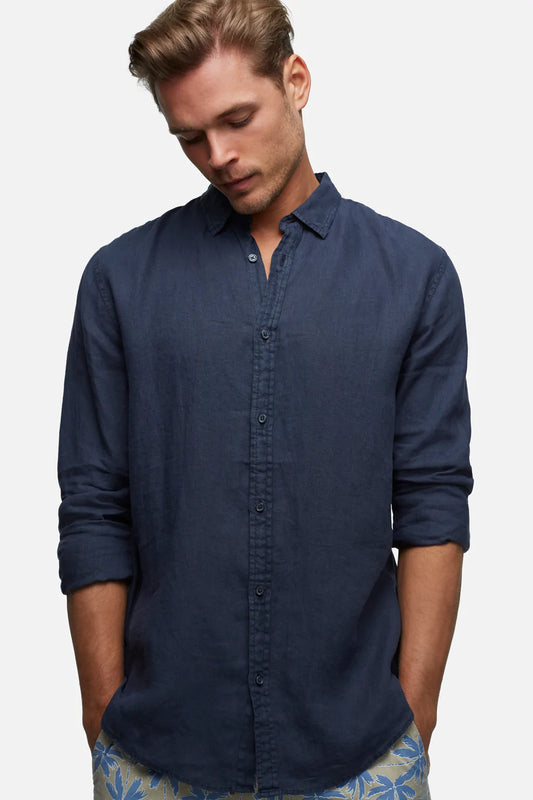INDUSTRIE TENNYSON LINEN L/S OD NAVY SHIRT