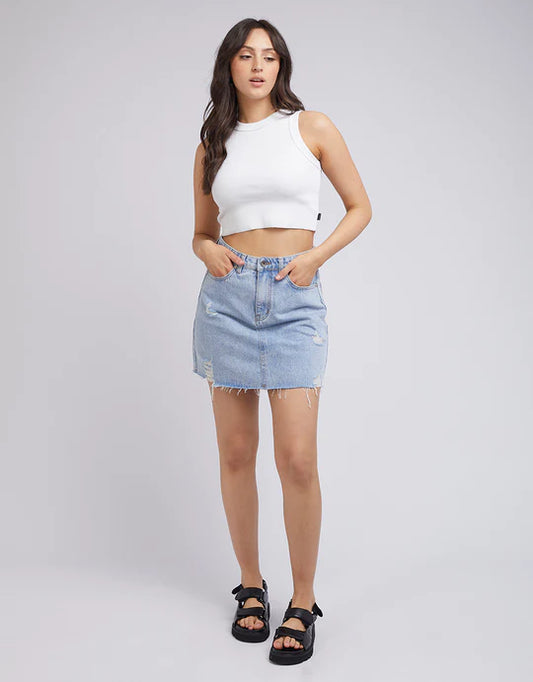 SILENT THEORY LEADING DENIM SKIRT LIGHT BLUE
