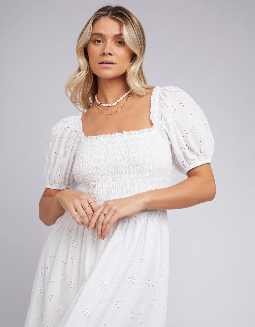 ALL ABOUT EVE OLIVIA MIDI DRESS WHITE