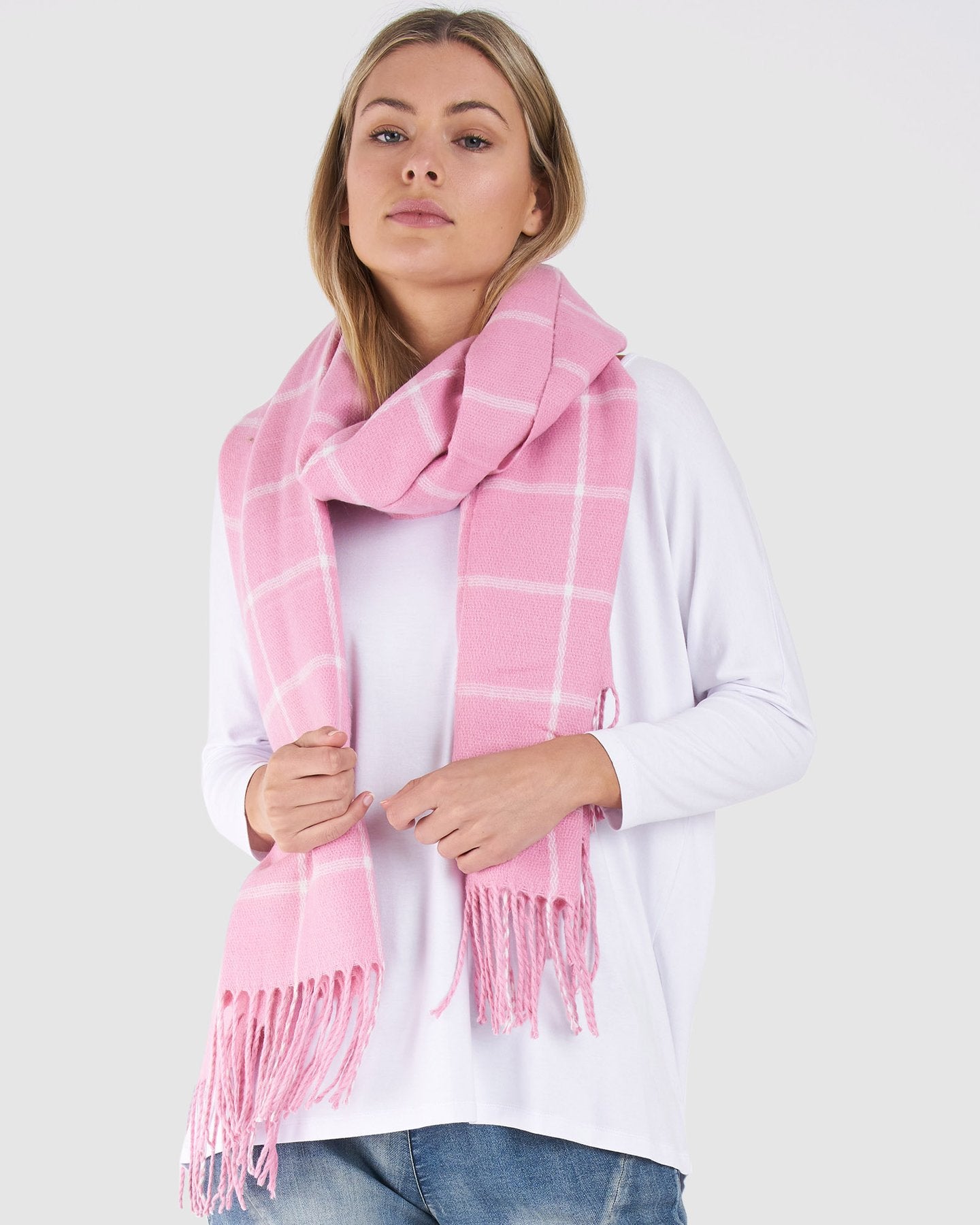 BETTY BASICS ARIEL SCARF PINK CHECK