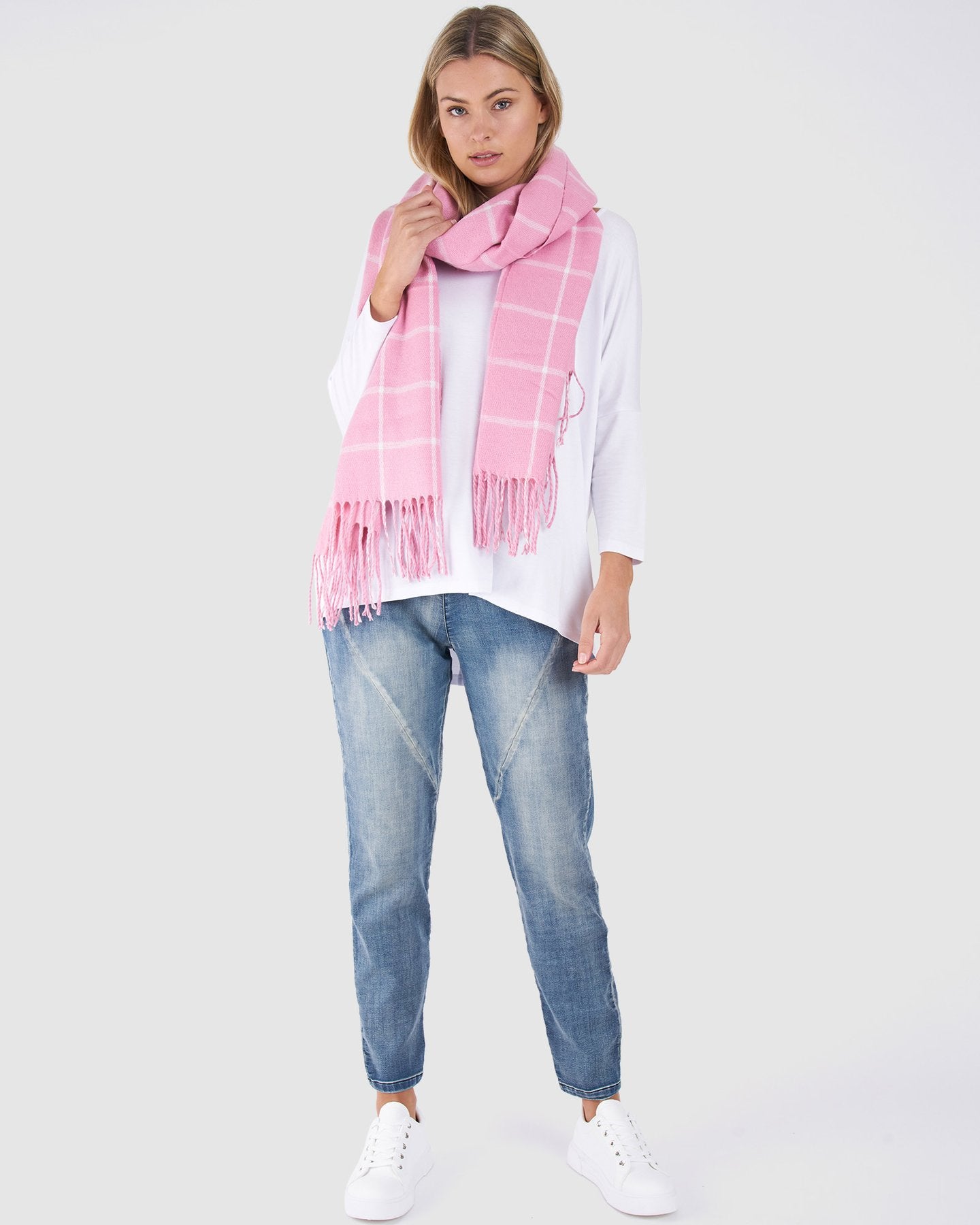 BETTY BASICS ARIEL SCARF PINK CHECK