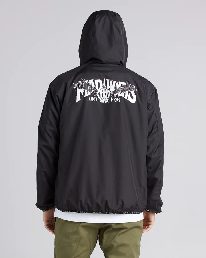 THE MAD HUEYS BONES AHOY ZIP THROUGH SPRAY JACKET BLACK