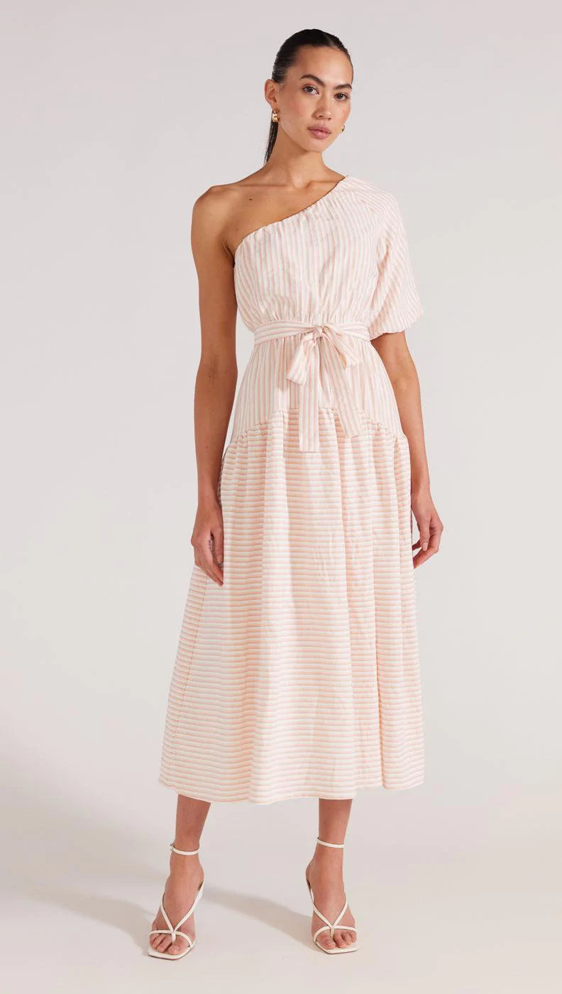 STAPLE THE LABEL LUELLA ONE SHOULDER DRESS PINK STRIPE