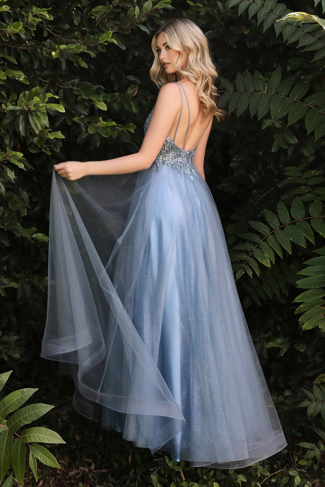 WENDY-ANN T4510 BEADED APPLIQUE TULE SMOKEY BLUE