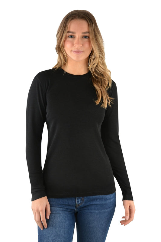 THOMAS COOK MERINO BLEND CREW NECK RIB KNIT BLACK