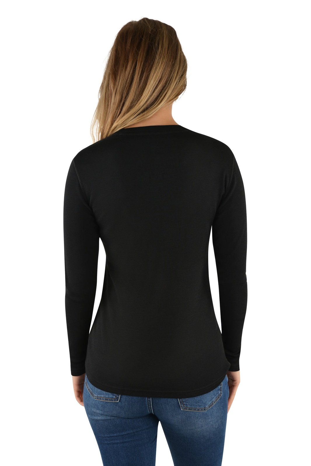 THOMAS COOK MERINO BLEND CREW NECK RIB KNIT BLACK