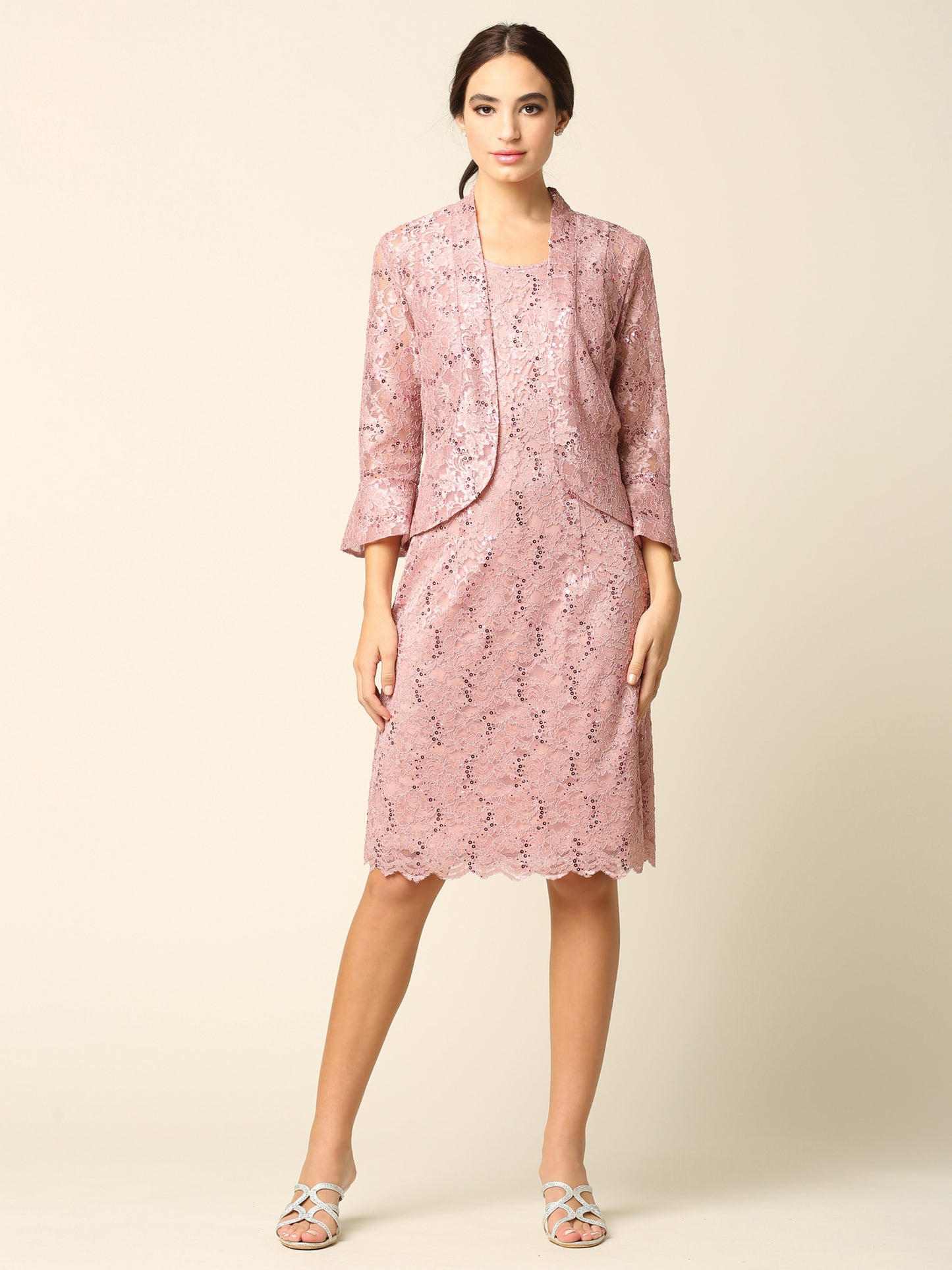 WENDY ANN T7433 2 PIECE COCKTAIL DRESS & JACKET DUSTY PINK