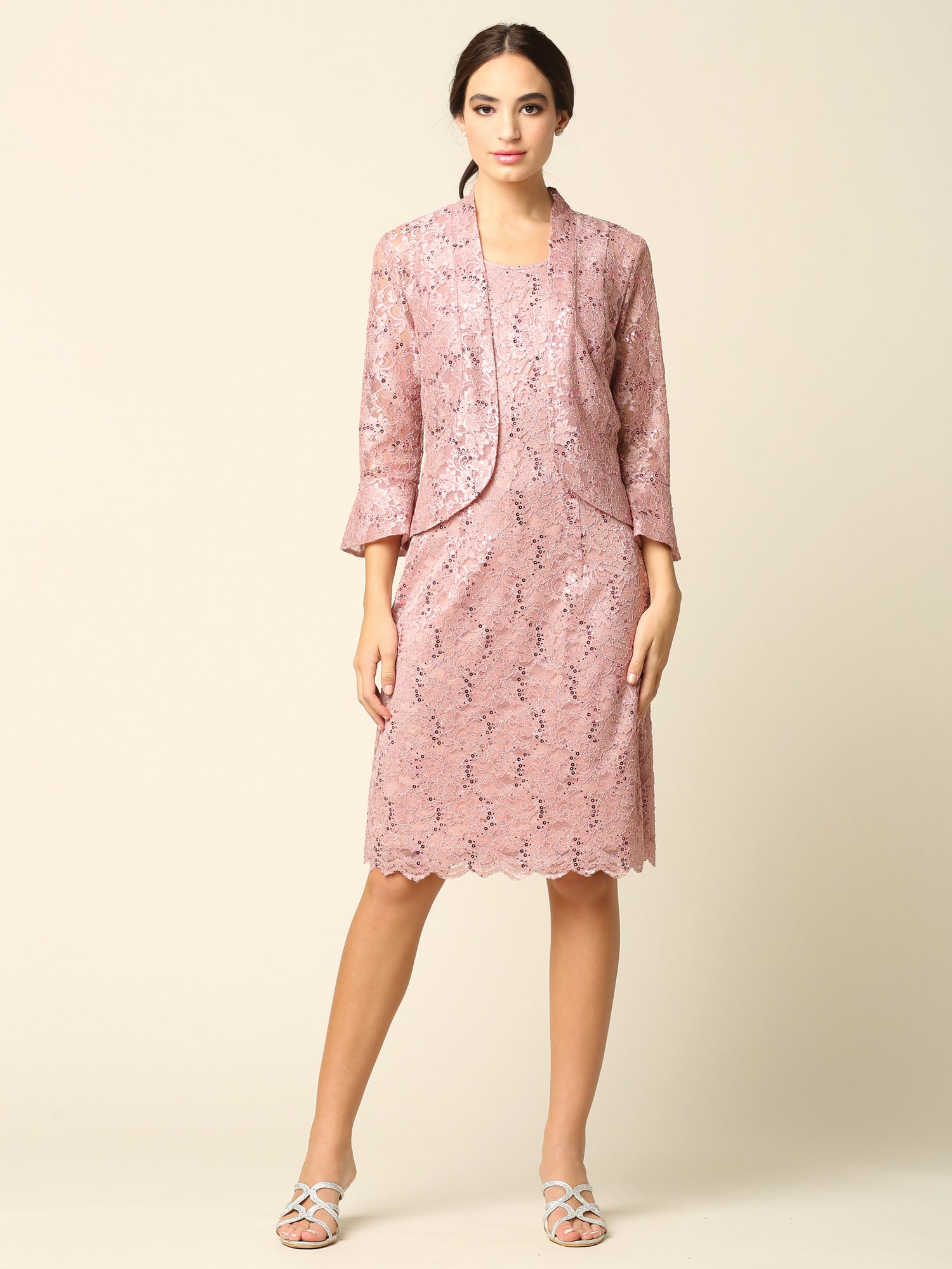 WENDY ANN T7433 2 PIECE COCKTAIL DRESS & JACKET DUSTY PINK