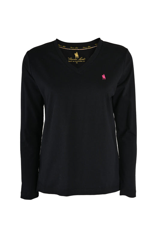 THOMAS COOK CLASSIC V NECK LONG SLEEVE TEE BLACK