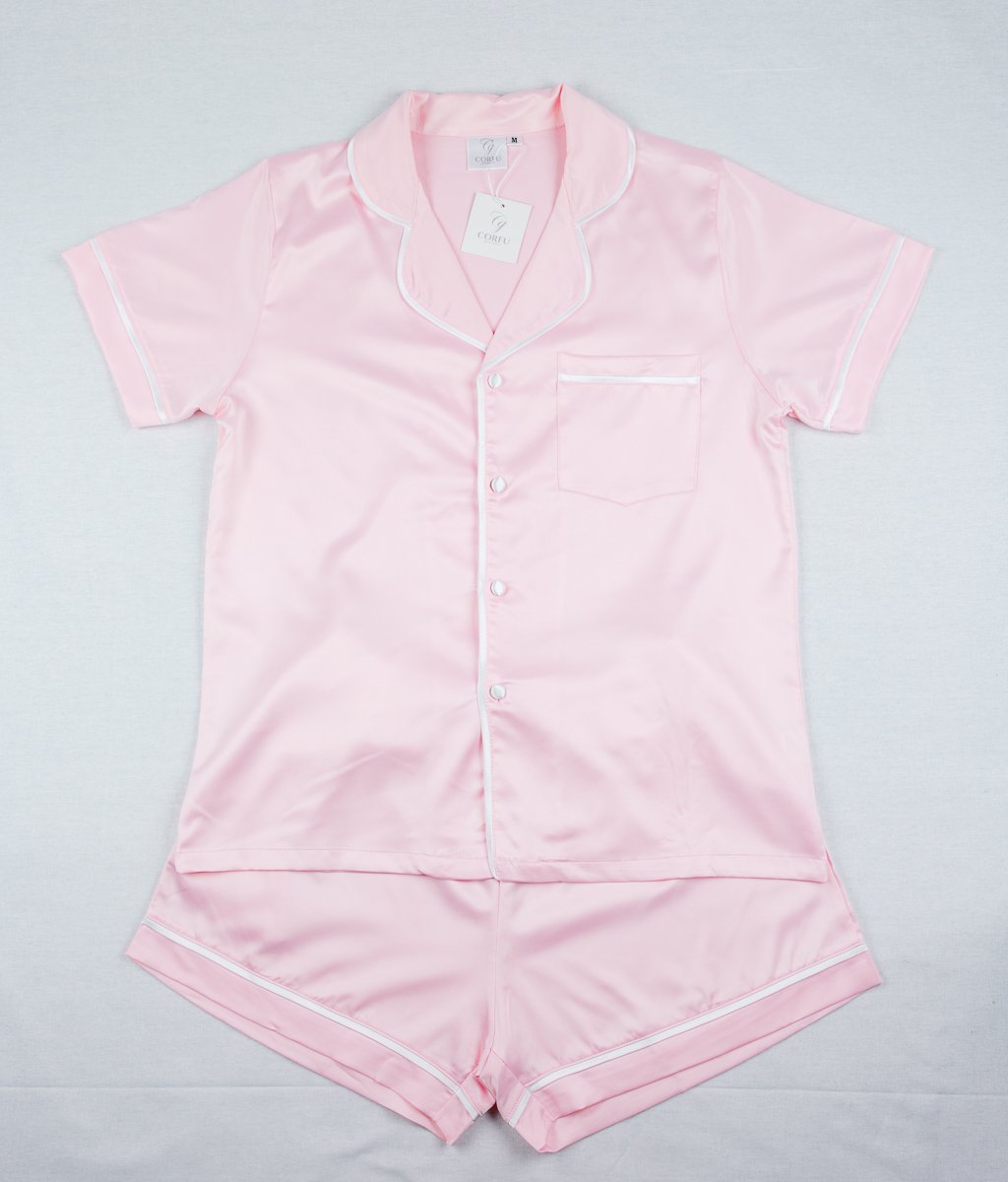 CORFU SOFT STRETCH LUXE SATIN PJS SHORT PINK/PINK