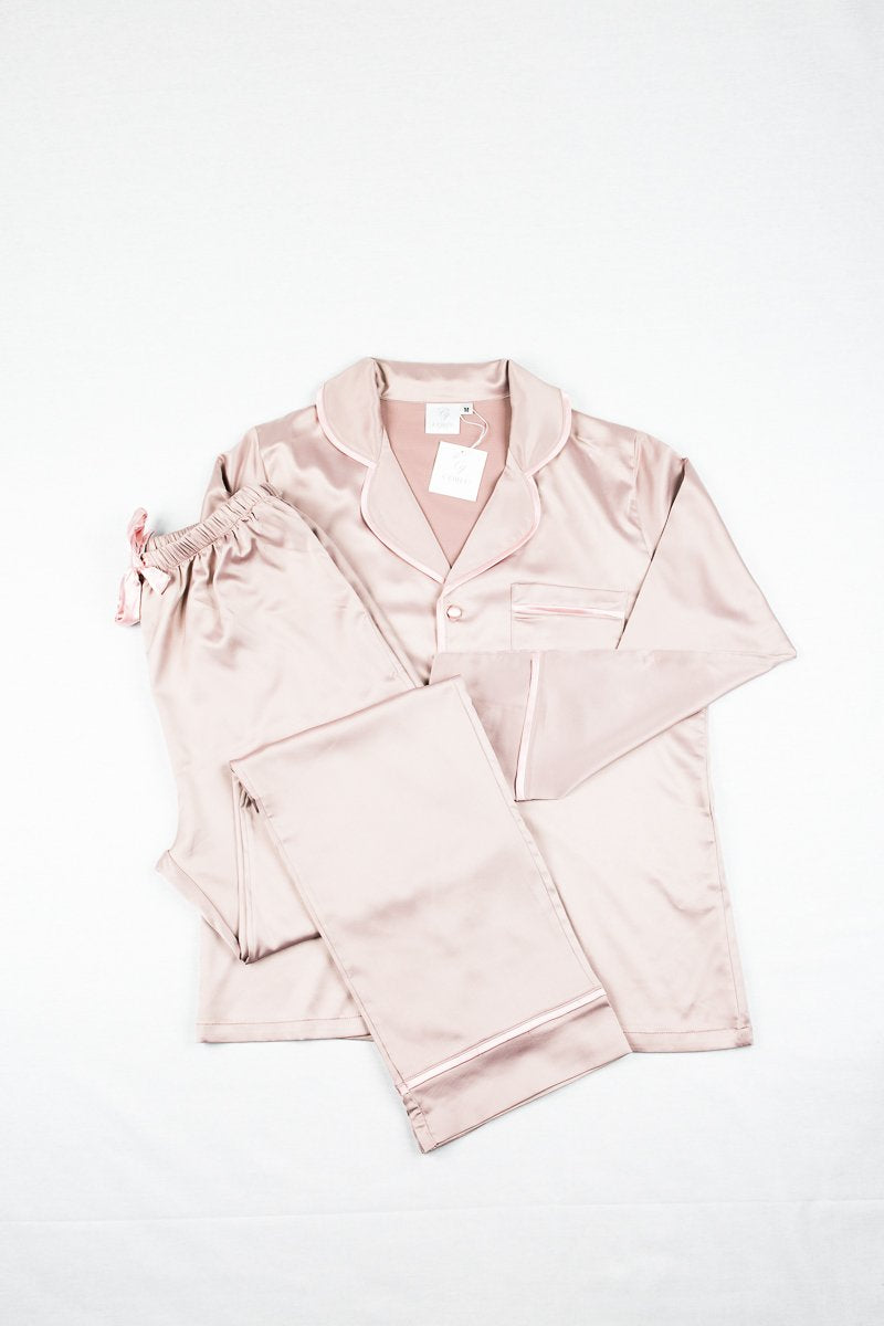 CORFU SOFT STRETCH LUXE SATIN PJS LONG BRONZE/PINK