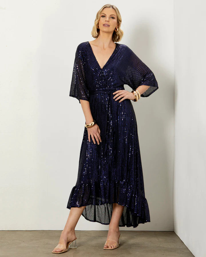 FATE+BECKER NIGHTLIFE SEQUINNED DRESS MARINE
