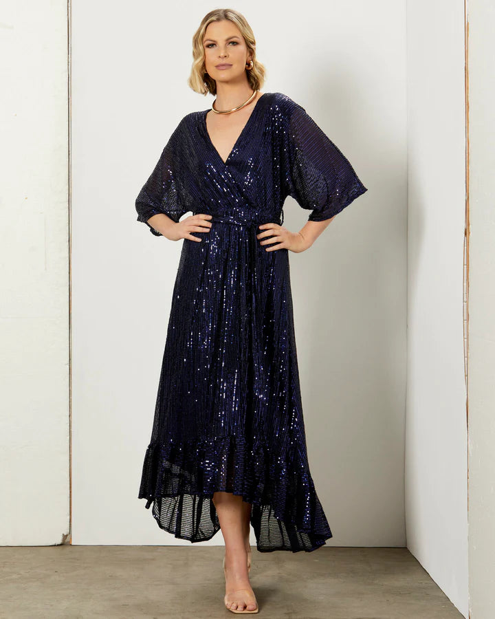 FATE+BECKER NIGHTLIFE SEQUINNED DRESS MARINE