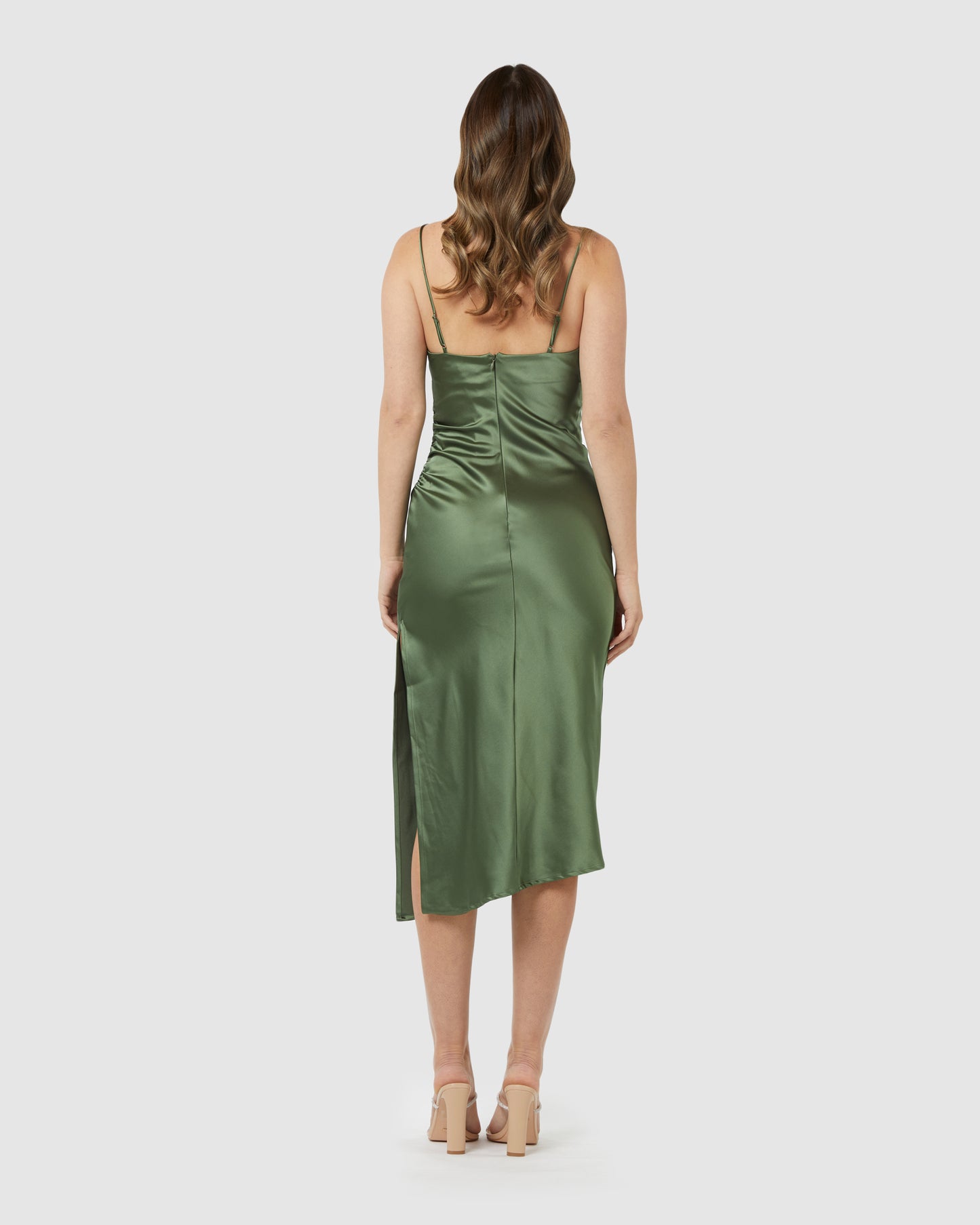 IDS BILLIE GATHERED MIDI DRESS OLIVE