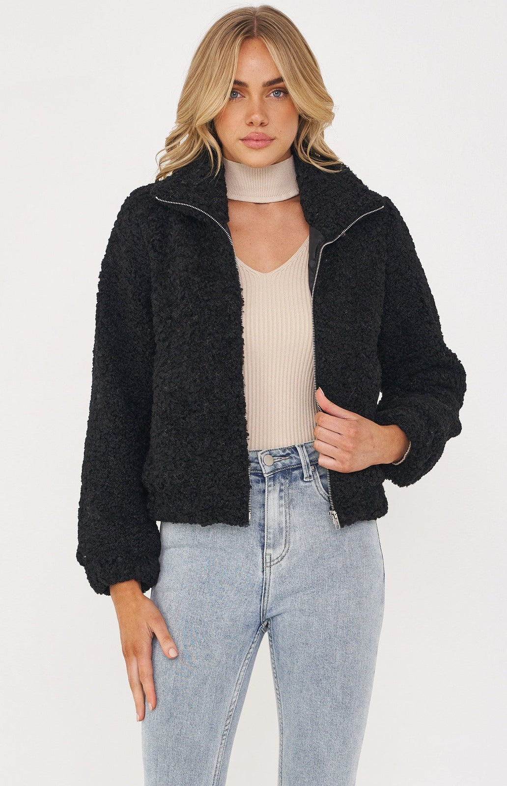 STYLE STATE FLUFFY TEDDY JACKET BLACK