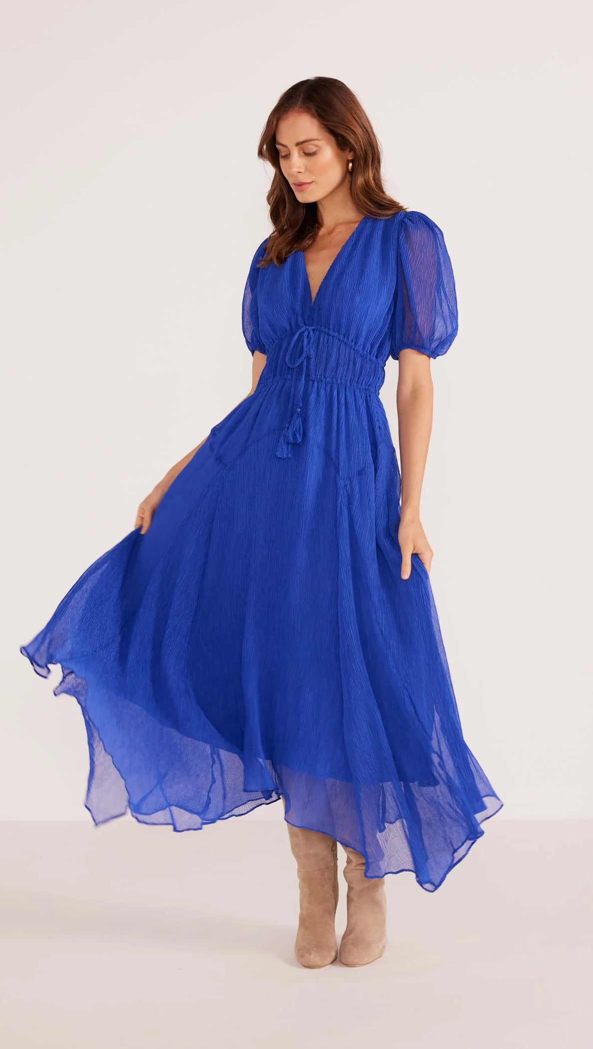 MINK PINK LILY HANKY HEM MIDI DRESS SAPPHIRE