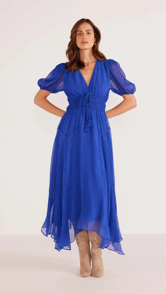 MINK PINK LILY HANKY HEM MIDI DRESS SAPPHIRE