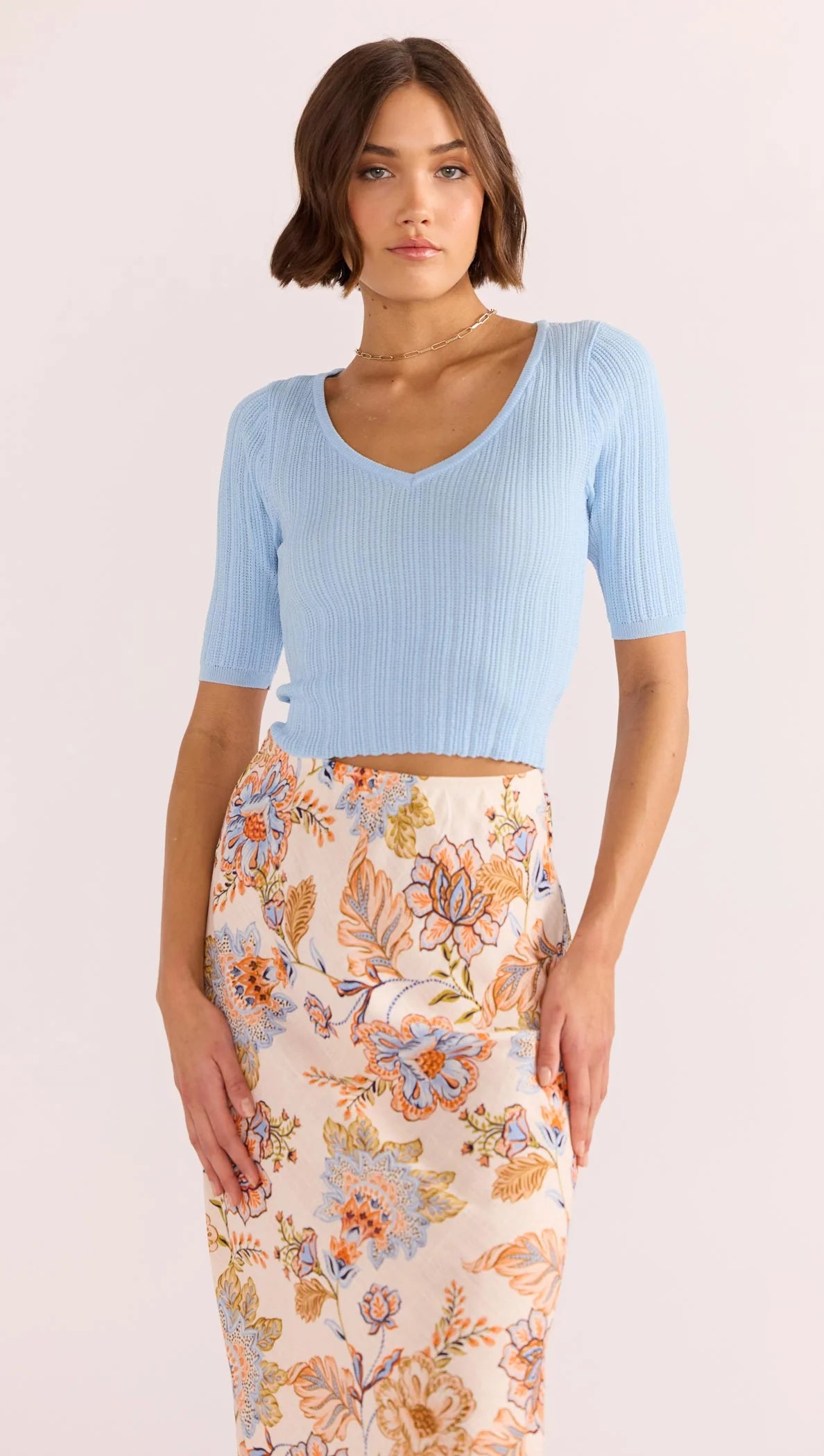 MINK PINK ODESSA KNIT TEE SKY BLUE