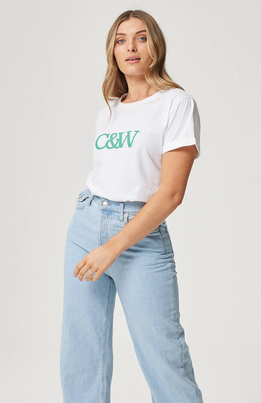 CARTEL & WILLOW MARLO TEE WHITE GREEN WRITING